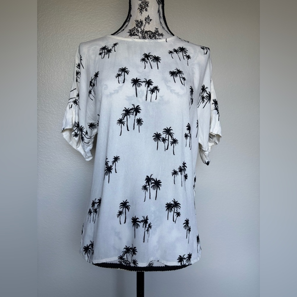 H&M White Blouse with Black Palm Tree Print